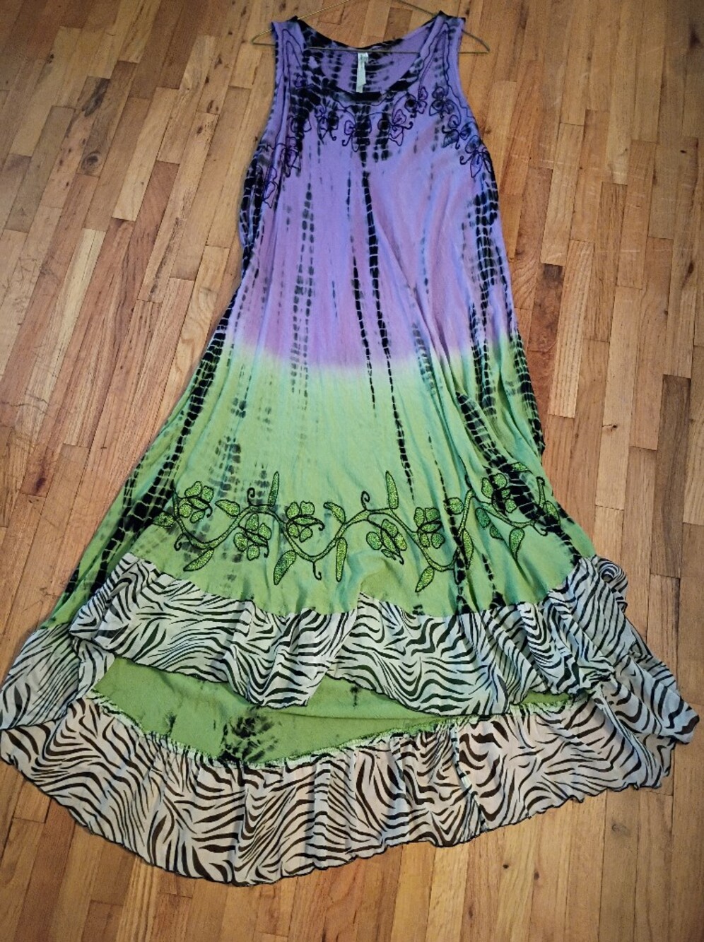 Boho Tie-Dye Maxi Skirt in Purple and Green